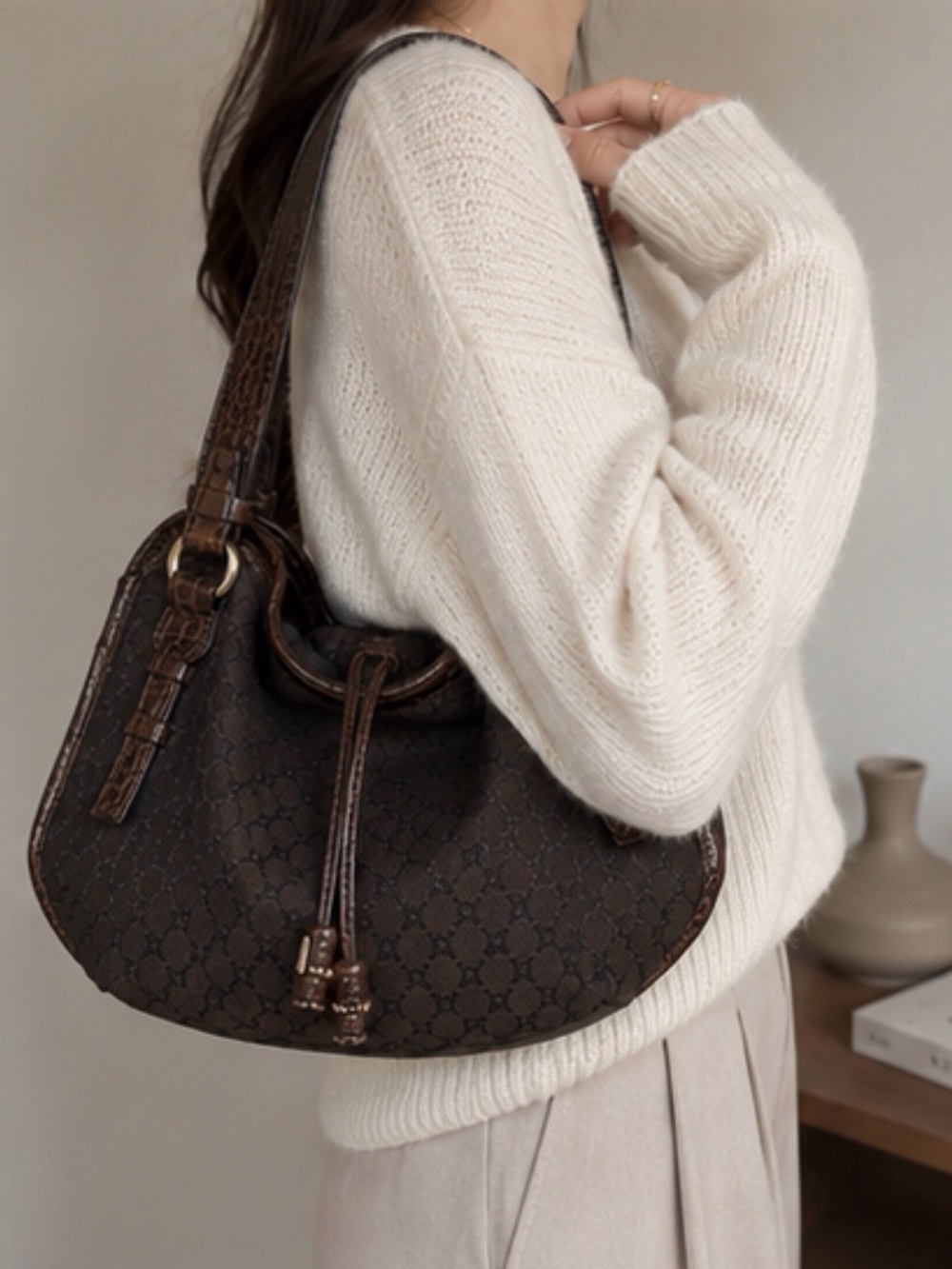 CELINE Vintage Macadam Shoulder Bag – Authenticated 🤎